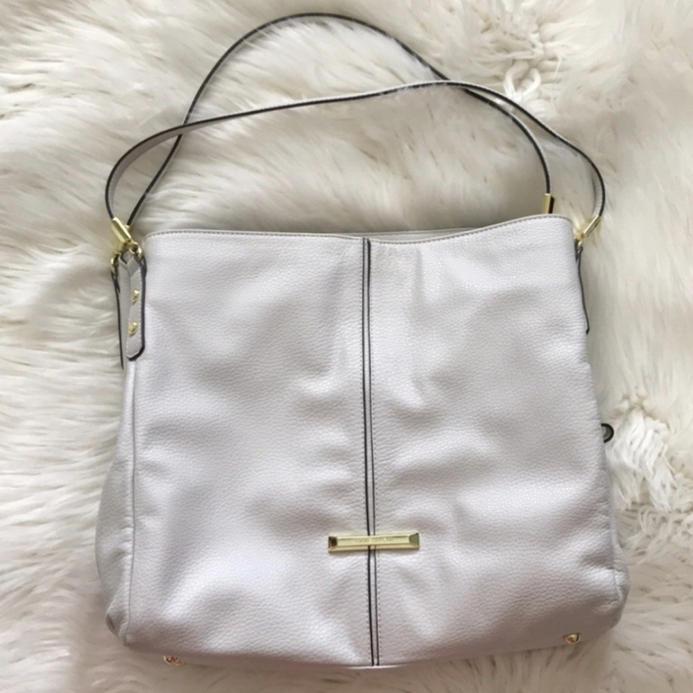 Anne Klein White Pebbled Leather Hobo Shoulder Bag